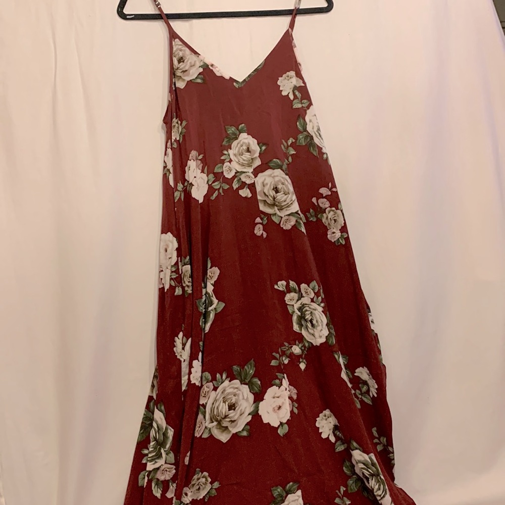 Red floral maxi dress